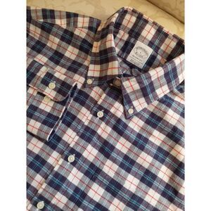 NEW! Brooks Brothers Mens Regent  Blue/White Cotton Flannel Plaid  Large $128